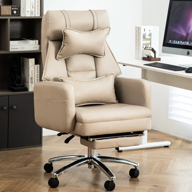 Fauteuil de bureau beige avec support lombaire respirant et rotatif hydrofuge, Beige