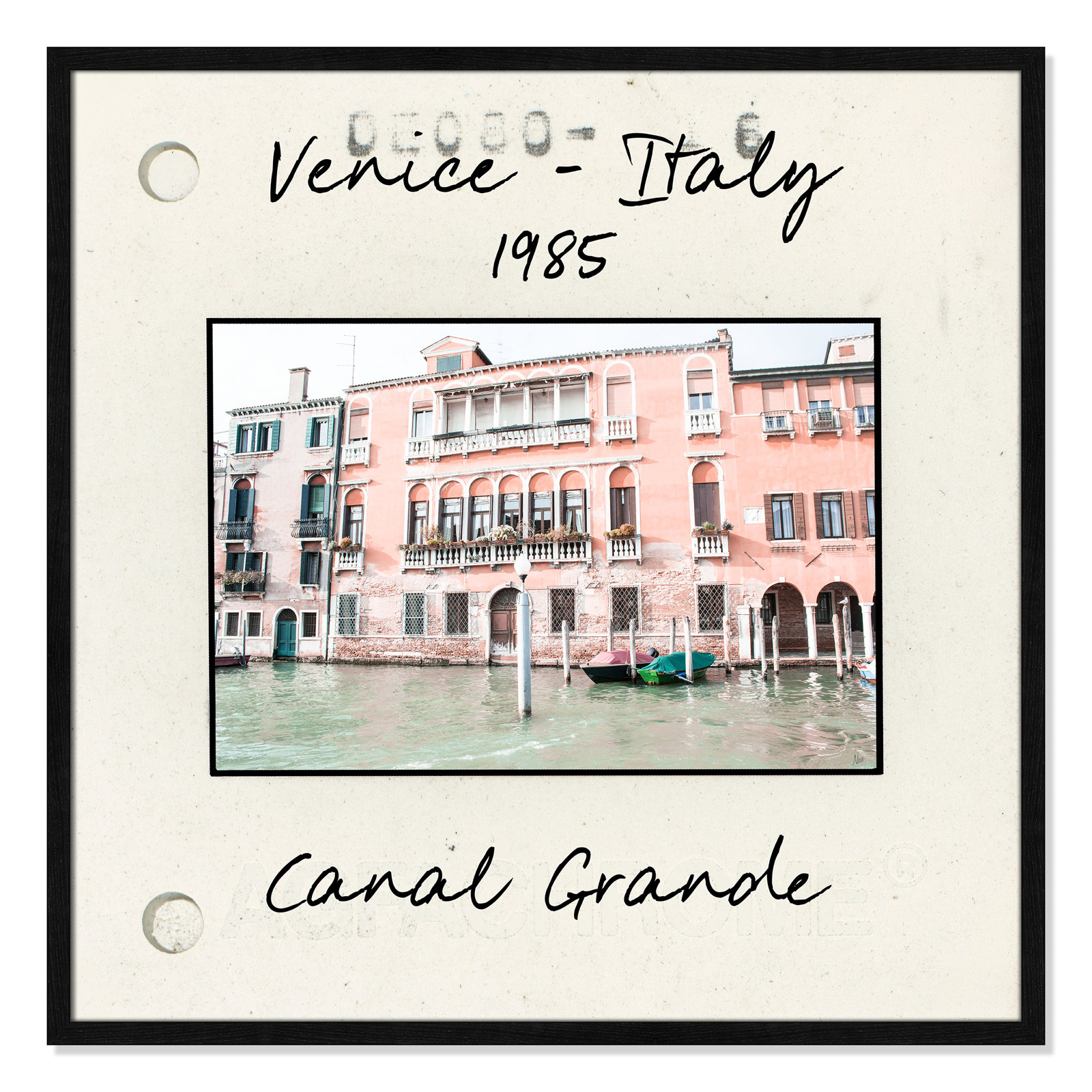 Travel Slide Collection "Venice, Italy - Grand Canal" Print, Black Single Picture Framed Paper, 32" H x 32" W x 0.75" D
