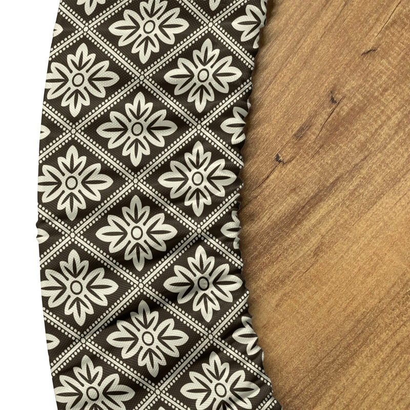 Retro Fitted Round Tablecloth Dark Brown Cream, 67.72" Round