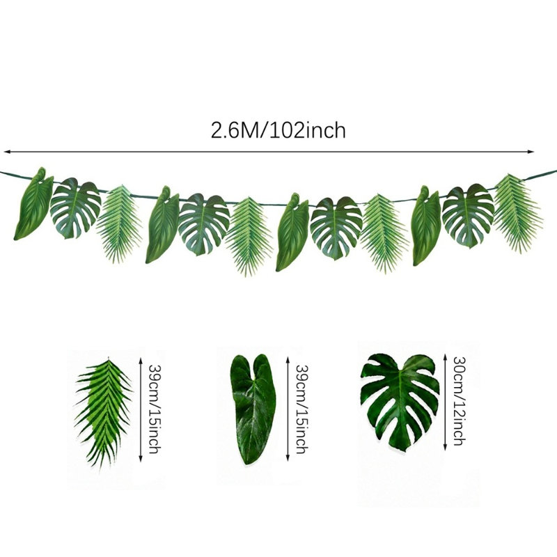 2 guirlandes de feuilles de palmier tropicales Hawaii