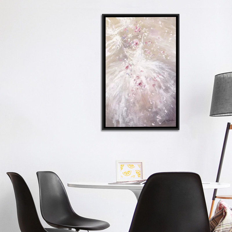«Rose Dance II» par Debi Coules - reproduction d'art, H 40 po x l 26 po x P 1,5 po, Toile avec cadre noir, Pas de tapis