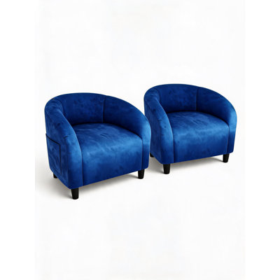 Ensemble de 2 fauteuils d'appoint de style tonneau, fauteuils club rembourrés avec accoudoirs - Assise rembourrée moelleuse - Dossier arrondi confortable - Pieds en bois massif pour salon/chambre/bureau/salle d'attente - Couleur : Bleu marine en flanelle