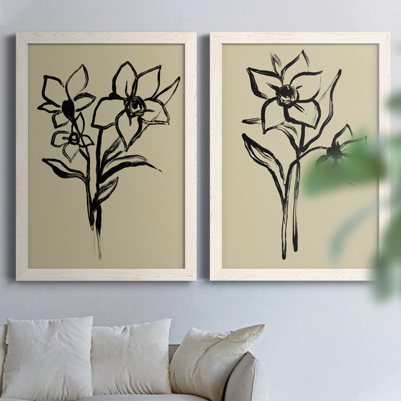 Encre florale I, toile encadrée de qualité supérieure - prête à être suspendue, H 31,5 po x l 47 po x P 1,5 po