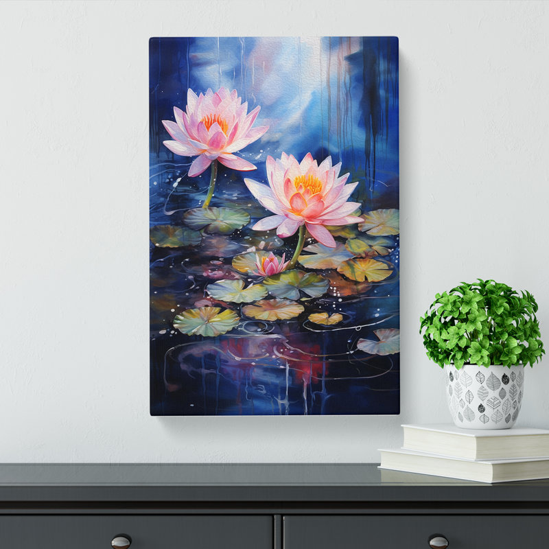 Water Lily Action Painting - Print, 50cm H x 35cm W x 3cm D