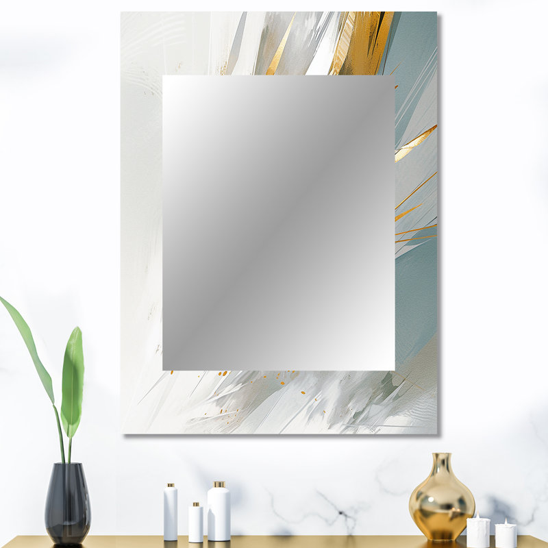 Gold and Cream Mosaic Echoes - Cubism Mirror, Gold Unique Wall Mirror, Printed Metal Art, 40" x 30"