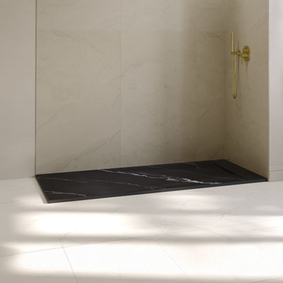 Lenora Rectangular Low Profile Shower Base 72 in. x 36 in. with Hidden Side Drain in Carrara Black
