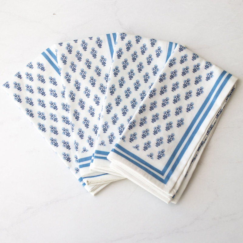 Celeste Blue Handcrafted Block Print Napkins - Set of 4