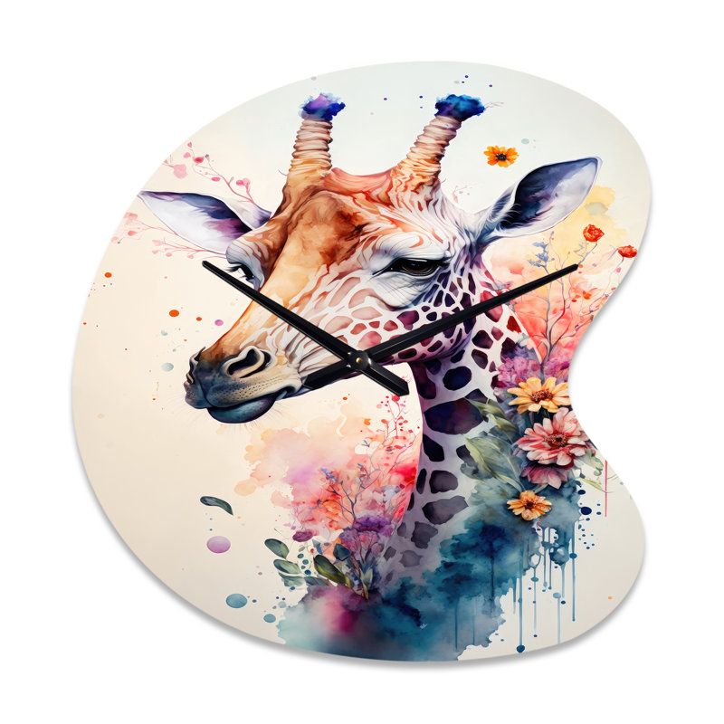 Girafe mignonne, art floral II - horloge murale asymétrique, Petit