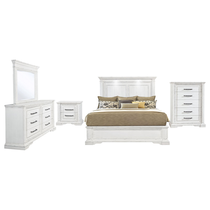 Ensemble de chambre avec grand lit 5 pièces Vintage White