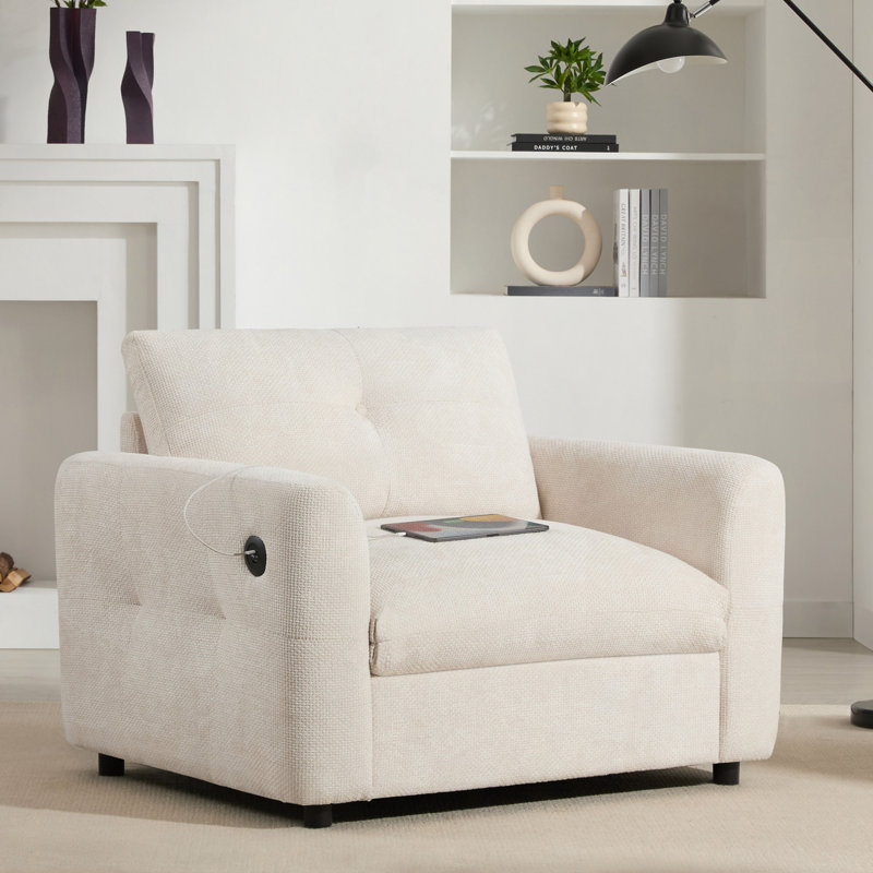 Canapé simple de 42 po x 33 po, fauteuil avec siège large, chargeur à deux ports, conception tirée et capitonnée, mousse à haute densité, convenable et appartement, chenille