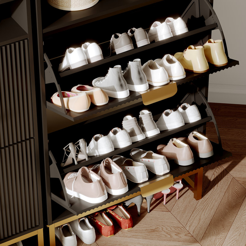 12 Pair Flip Down Shoe Storage, Black