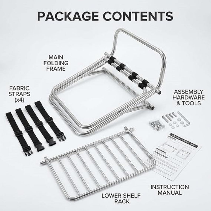 Porte-bagages USTECH à deux niveaux avec porte-valise pliable chromé à haut dossier, porte-bagage d'hôtel, assemblage automatique, structure en métal durable (paquet de 2)