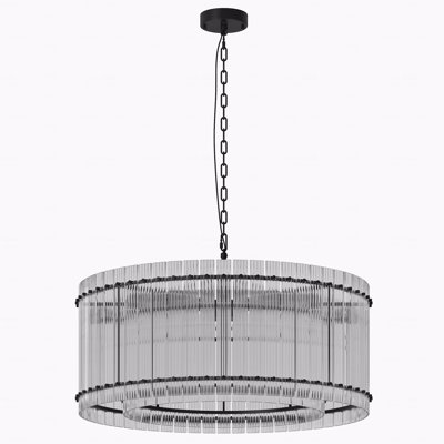 Chandelier  - 37" 2-Tier Water Ripple Glass Round Chandelier (Matte Black)