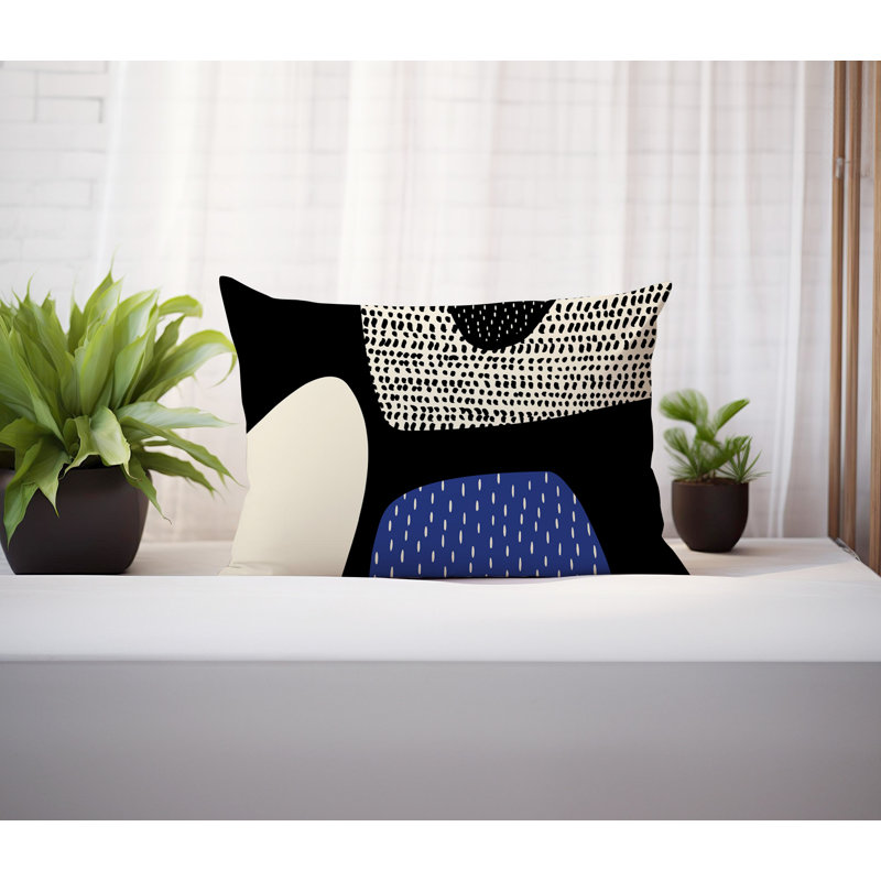 Coussin lombaire réversible intérieur / extérieur Vikka, H 18 po x l 25 po, Bleu marine / noir / blanc cassé