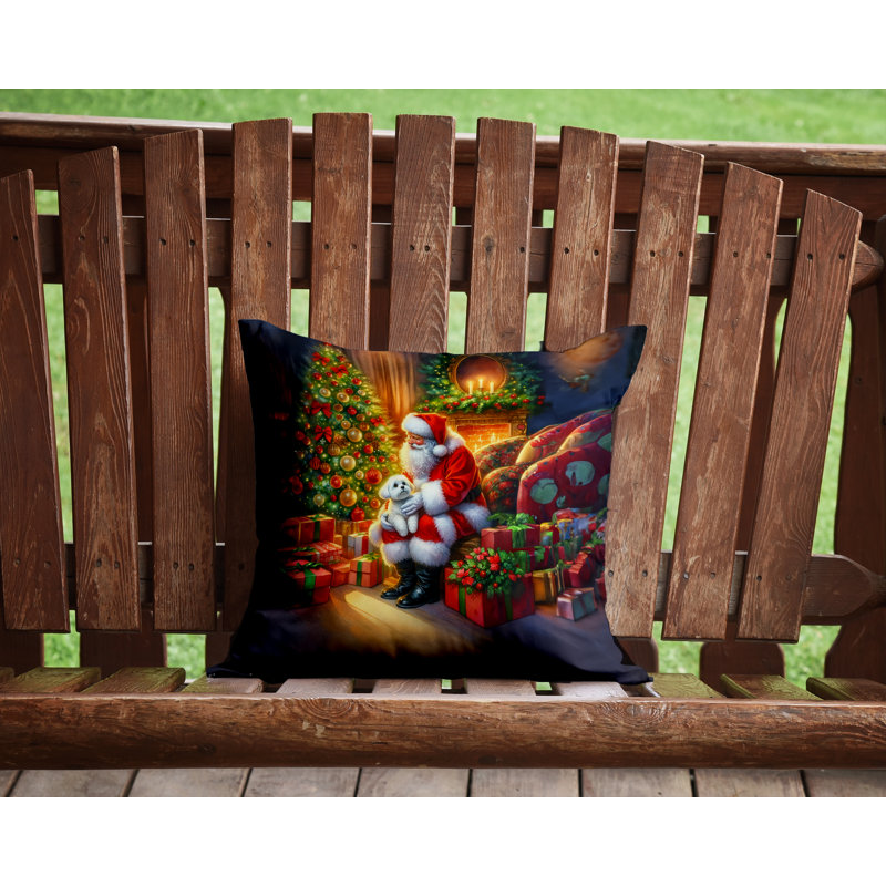 Maltese and Santa Claus Throw Pillow, 14"H x 14"W