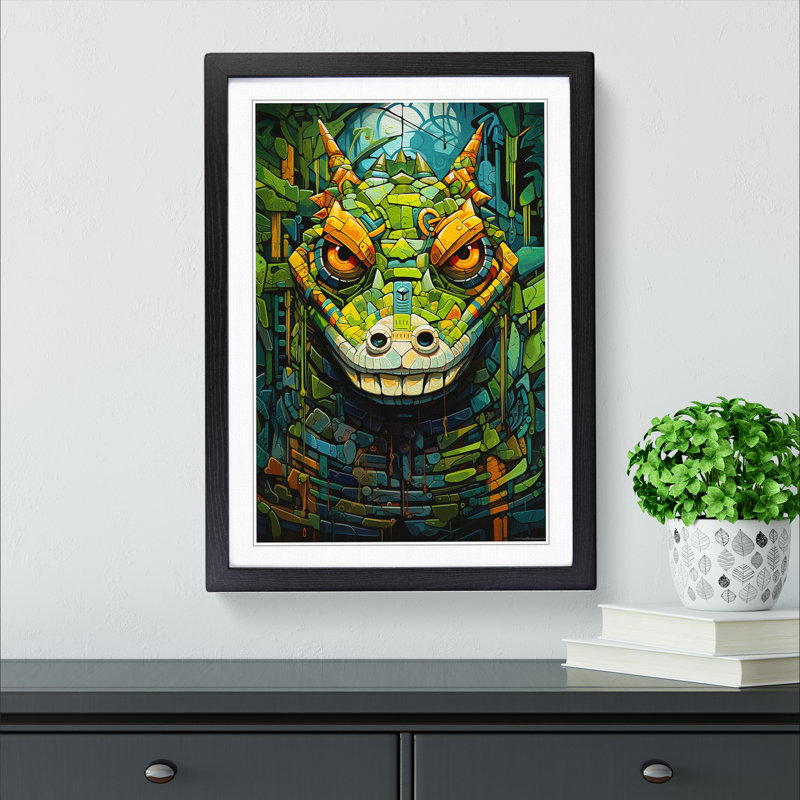 XYZ-FRM-V1223-1781 Alligator Futurism - Single Picture Frame Print on Wood, 46cm H x 34cm W x 2cm D, Black 