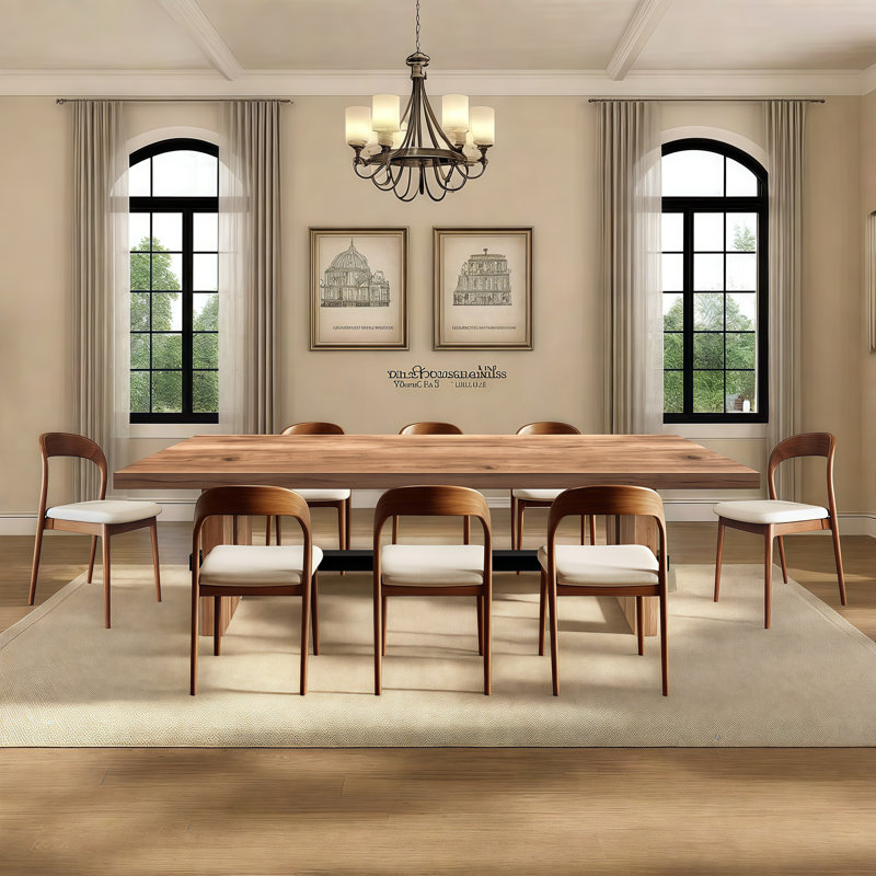 Solid wood rectangular dining table and chair set, 11