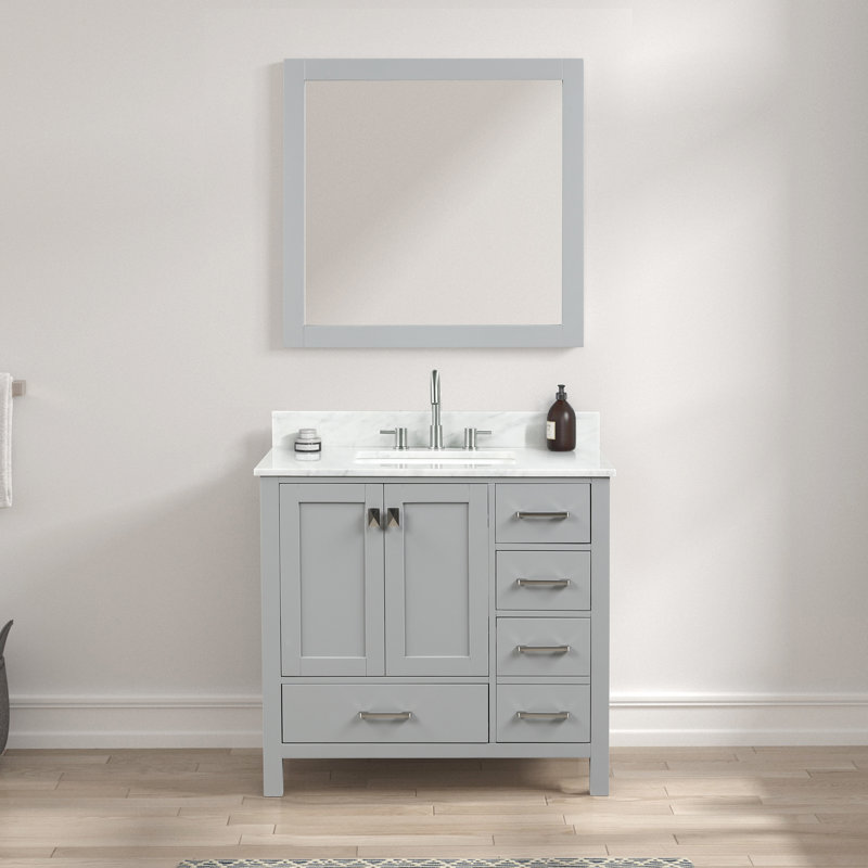 Meuble-lavabo simple Deaundria avec plateau en marbre de Carrare, Gris