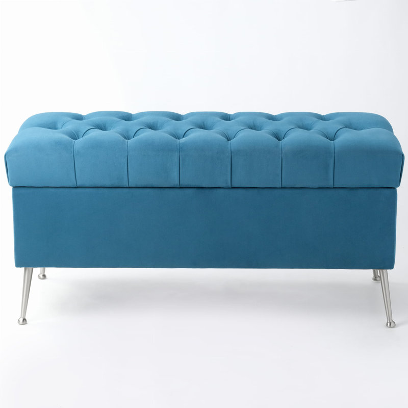 Velvet Upholstered Storage Bench, 47cm H x 60cm W x 40cm D