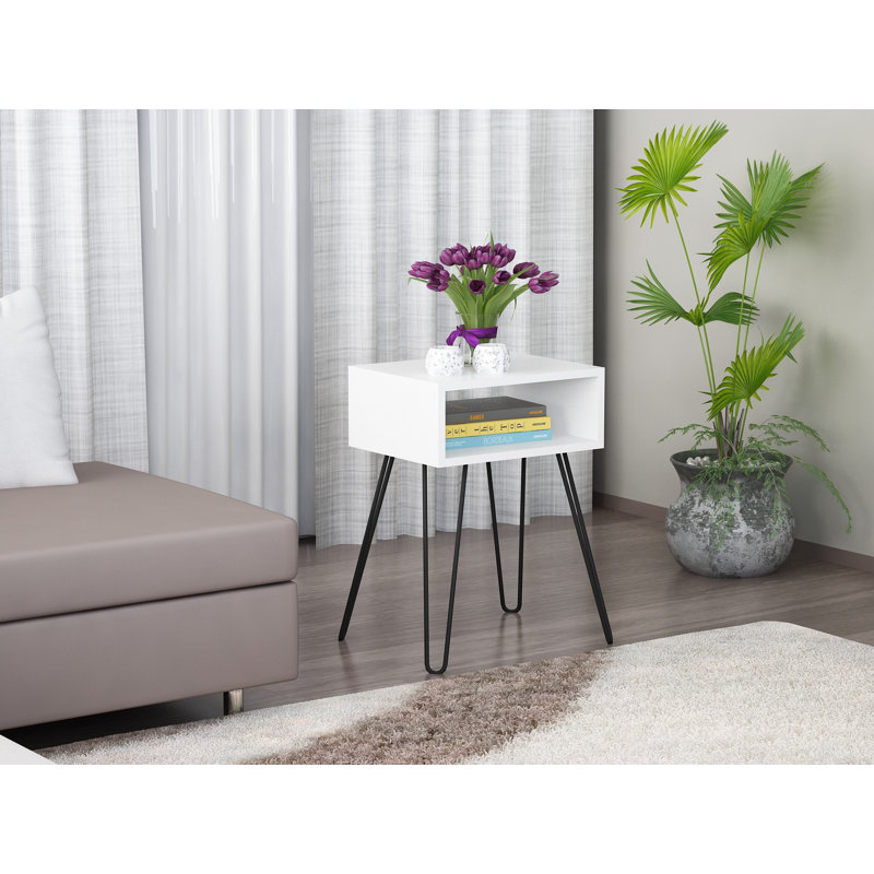 Table de bout avec rangement Adorian, Blanc