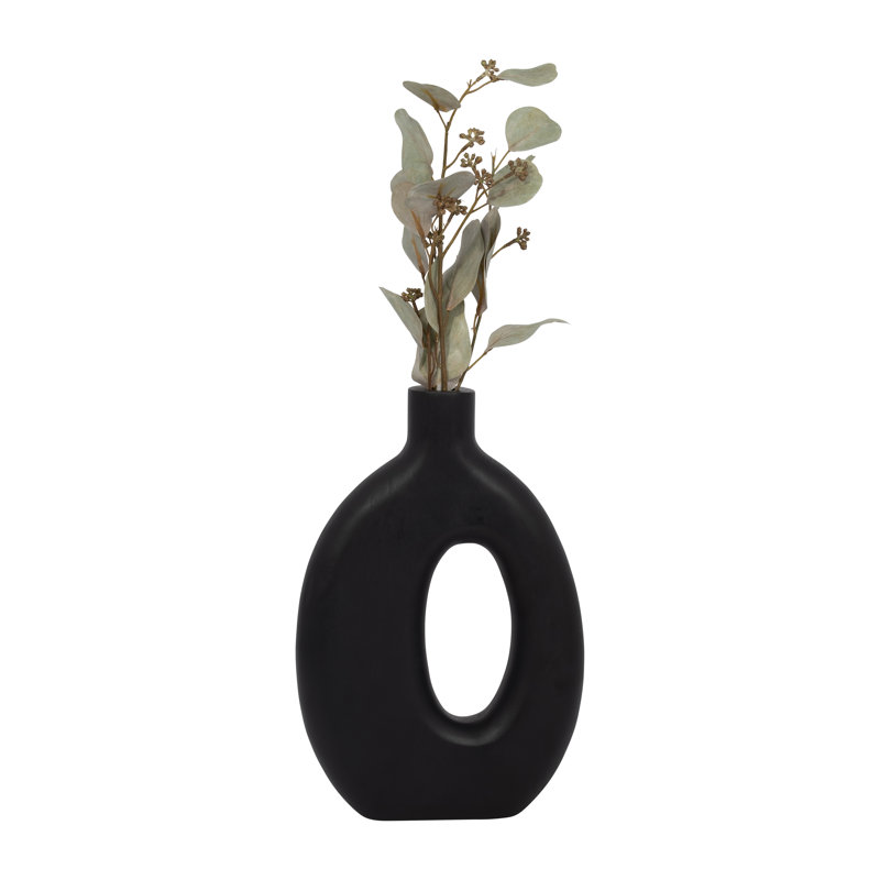 Decorative Mango Wood Table Vase for Home Decor Accent - Modern Cutout Flower Vase for Living Room, Office and Entryway Display
