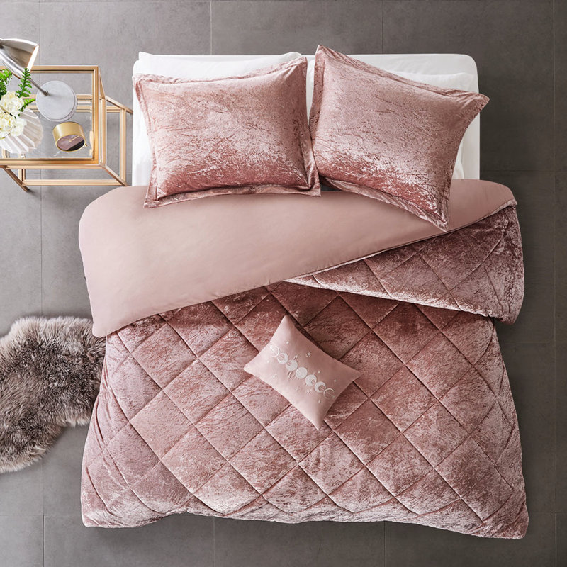 Housse de couette en velours rosé simple / simple TG avec attaches extérieures, Rosé