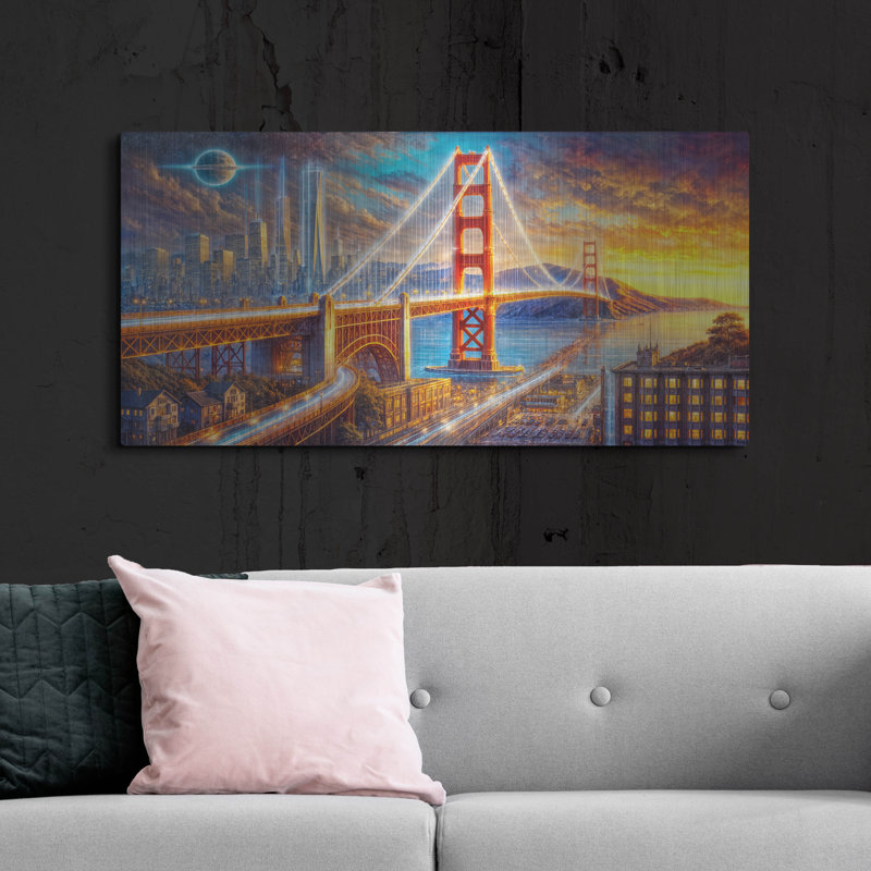  «Golden Gate Bridge» par Rey Klimt, art mural en métal, H 24 po x l 48 po