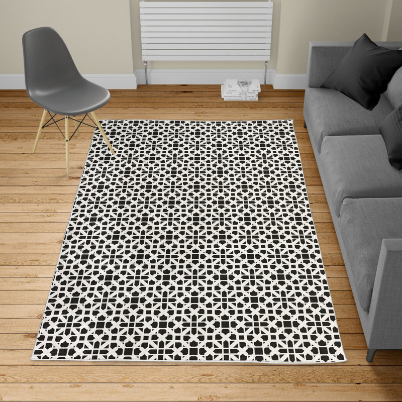 Tapis gris anthracite / blanc, Rectangle 13 pi 4 po x 19 pi 2 po