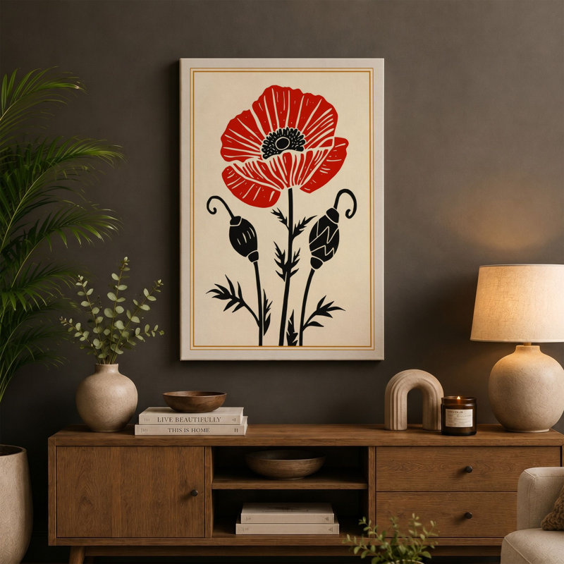 Crimson Carnation Botanical - Wrapped Canvas, 18x12 - 45.7 x 30.5 cm, Cream Border