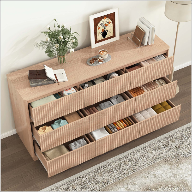 Commode 9 tiroirs Wave Design - Mid-Century, Naturel