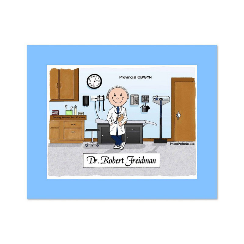 Personalized Doctor - Male Cartoon Caricature with a Mat, Ready to Frame, Yes