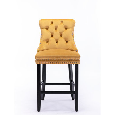 Chaises de bar contemporaines en velours avec pieds hauts en bois - de 2 accents élégants rembourrés dorés
