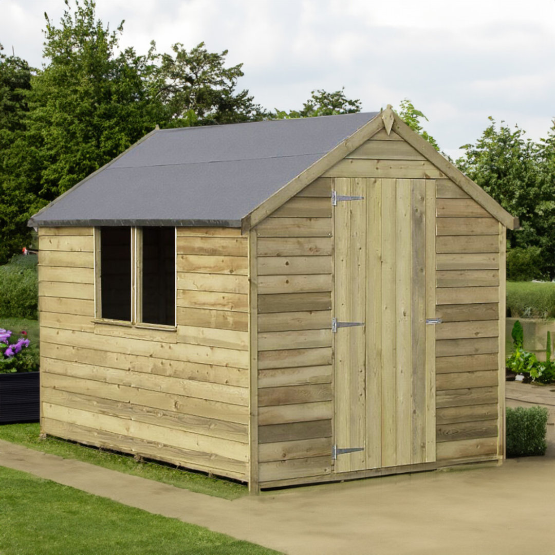 Shire 8 x 6ft Overlap Apex Garden Shed with Window - FSC European Pine - Green Mineral Felt Roof - Image 3