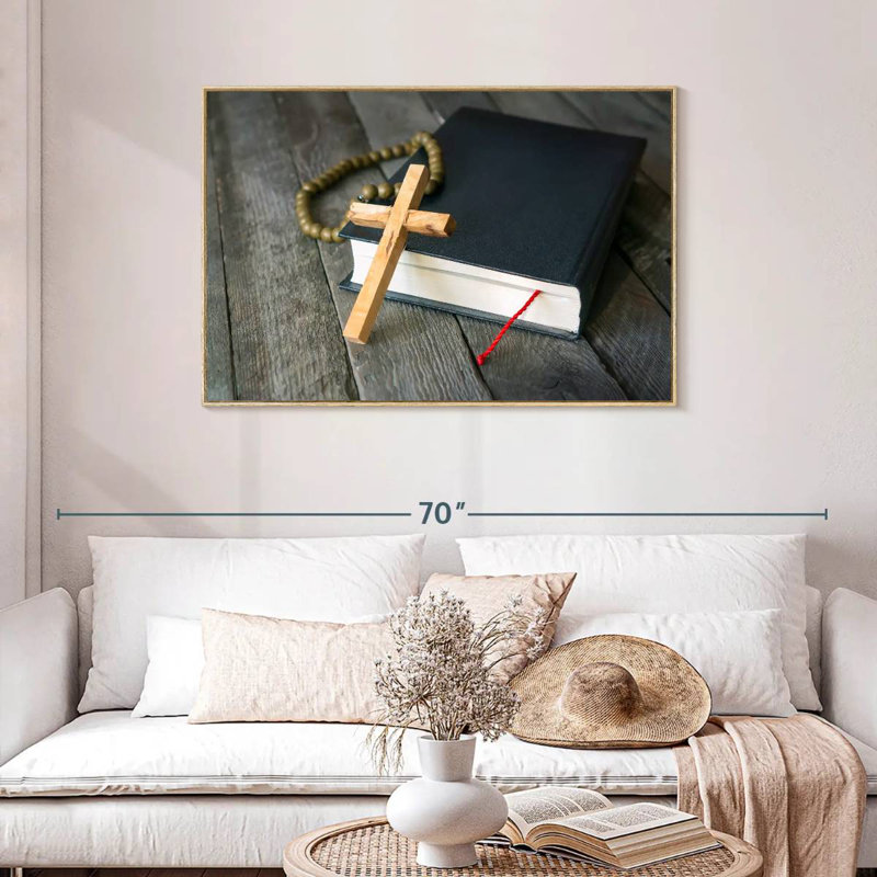 Croix en bois, Cadre flottant en bois naturel, 43 po x 29 po