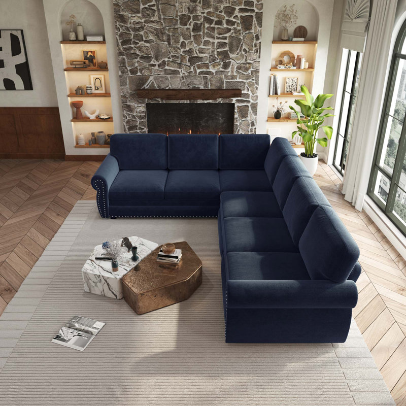 Upholstered 118 " Chenille L-Shaped Sofa Bed