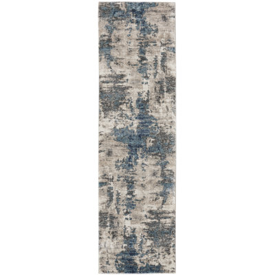8' Blue Abstract Power Loom Runner Rug