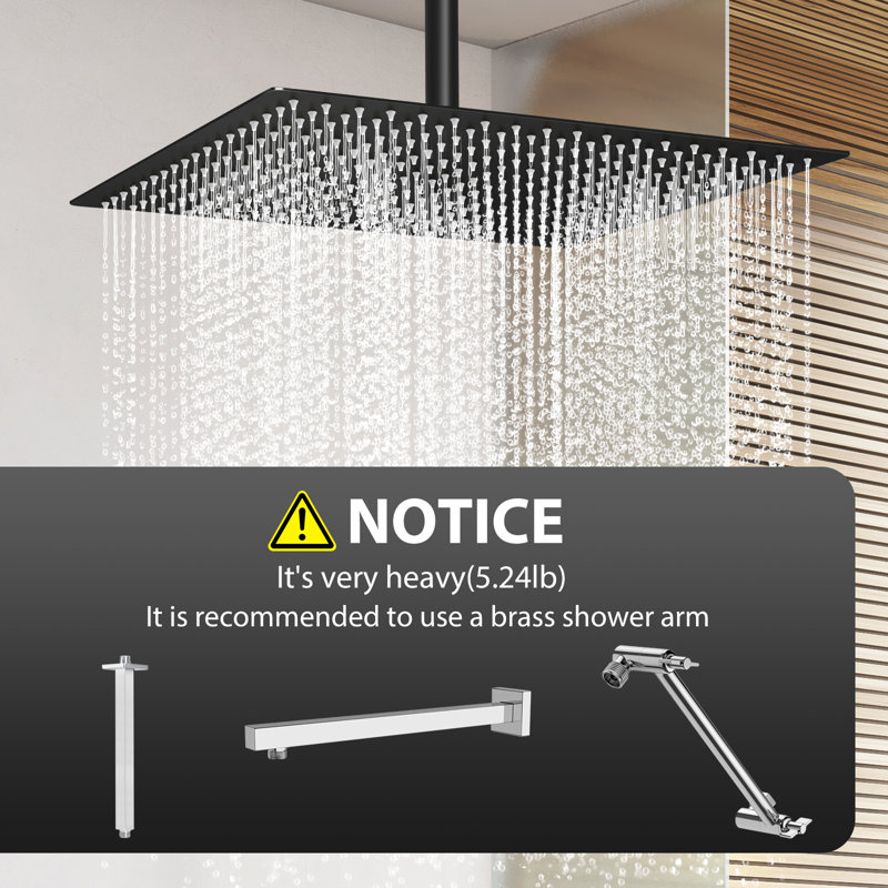 Rain Shower Head, 16 Inches Large Rainfall Shower Head, 304 Stainless Steel Made, Ceiling or Wall Mount, Waterfall Full Body Coverage, Ultra Thin, Matte Black