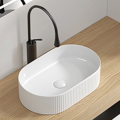 Lavabo ovale Ã  poser, lavabo-bol en porcelaine blanche de 48 cm x 30 cm, lavabo moderne, lavabo en cÃ©ramique artistique