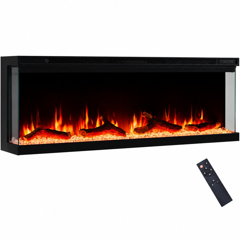 FLAMEKO 3 Sided Media Wall Electric Fire, Leura Black, 43cm H x 127cm W x 20cm D