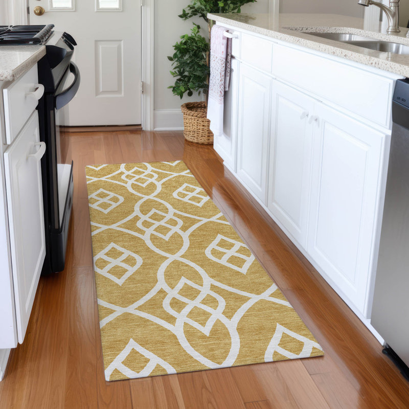 Premium Machine Washable Prisco Gold Rug, Runner 2'3" x 7'6"