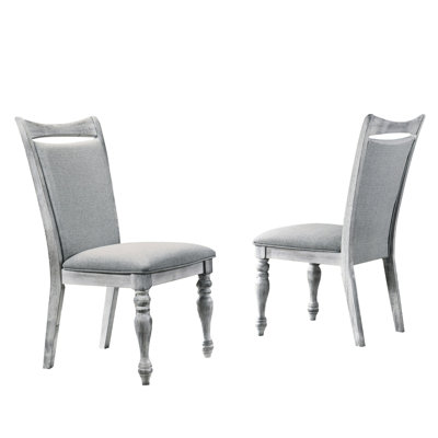 Chaises de salle à manger rembourrées en blanc rustique (de 2) - Structure en bois d'hévéa massif, rembourrage en mousse épaisse, revêtement gris élégant pour le siège, 2, bois d'hévéa, rembourrage, courbe arrière, et