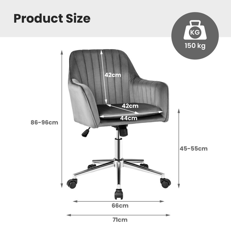 Fairmont Park Agrima Velvet Office Chair, Grey
