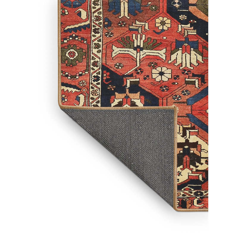 Tapis traditionnel rouge / beige / noir, Rectangle 2 pi x 4 pi