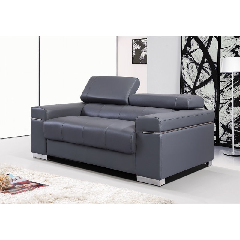 Orlando 86'' Upholstered Sofa, Gray Genuine Leather, 3