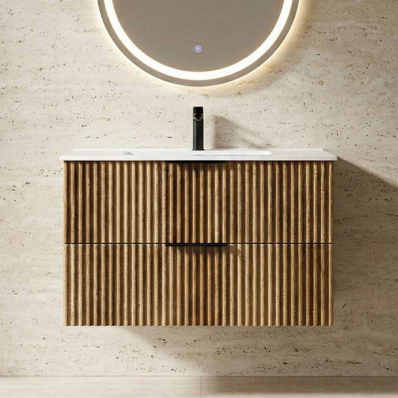 Meuble-lavabo mural 36 po avec lavabo intégré en céramique, tiroirs à fermeture en douceur, conception à suspension peu encombrante