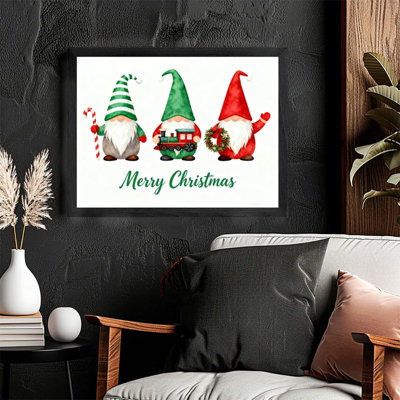 Cadre noir, aquarelle, elfe de Noël, art mural, fantaisie, décoration festive, cadre