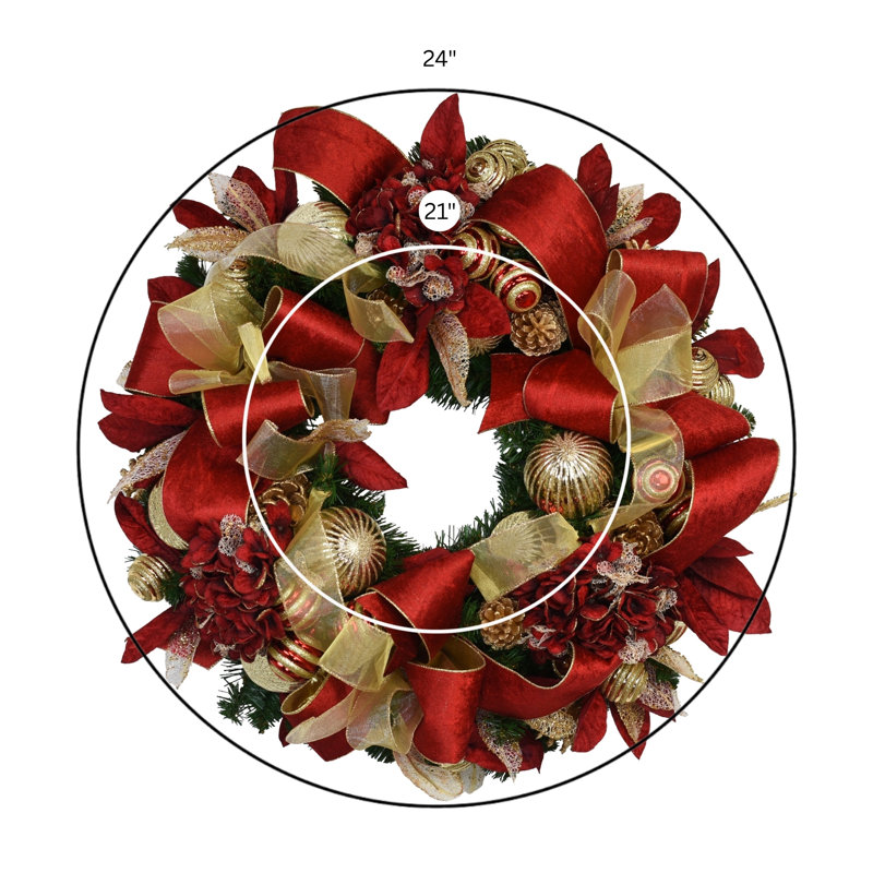 32" Holiday Wreath With Hydrangeas, Pinecones, Ornaments And Bows