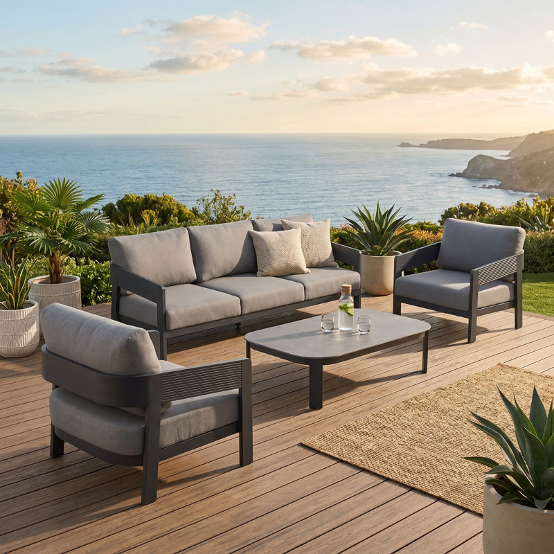 Ensemble de conversation pour patio 4 pièces en aluminium avec coussins de siège de 5,2 po, Grey