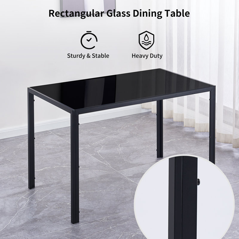 Table de salle à manger en verre trempé et pieds en métal Ebern Designs
