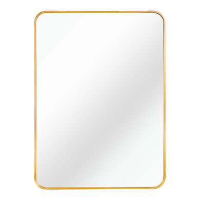 24X32 Inch, Gold, Rectangular Wall Mirror For Bathroom, 4Mm Glass, - Rust Aluminum Alloy, Shatterproof Design, Reinforced Hooks Easy Hanging Contemporary Bathroom Spaces, Hd Protection, Simple
